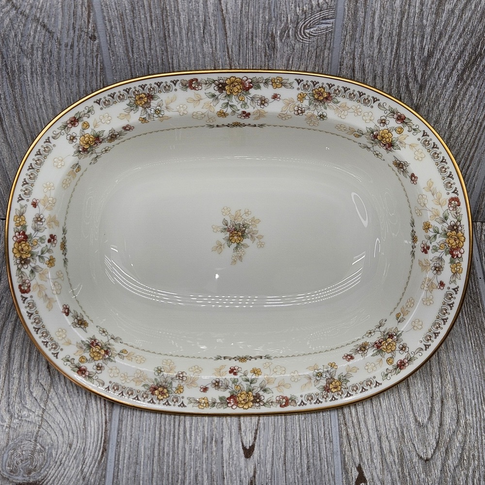 Noritake Salisbury 9723 China Oval Vegetable Serving Bowl Dish Gold Japan Floral